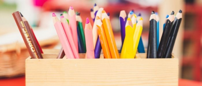 Close-up of a box of colouring pencils