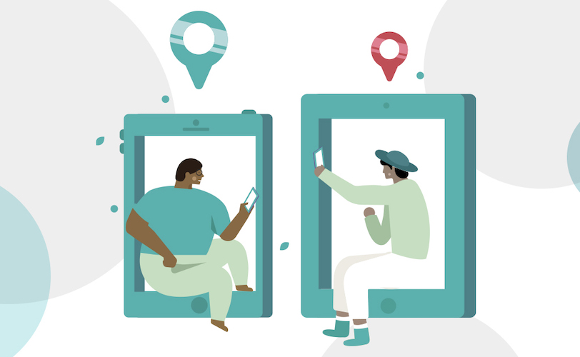 Illustration of two people searching Counselling Directory on their phones