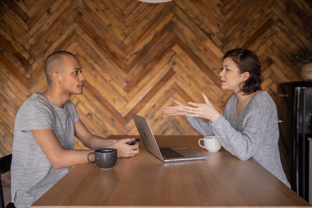 Man and woman negotiating