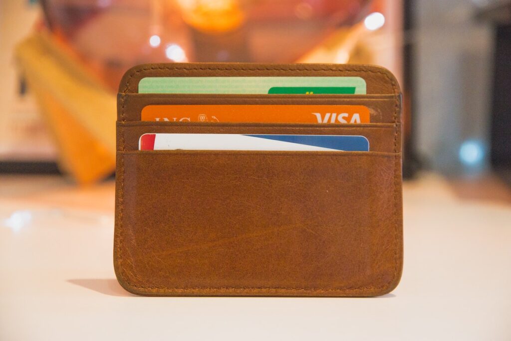 Brown wallet with cards inside