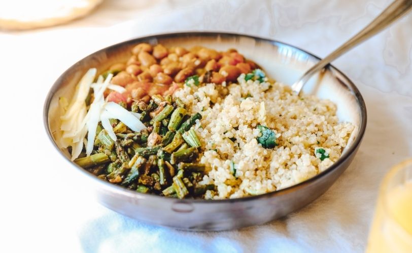 Dish of quinoa and greens
