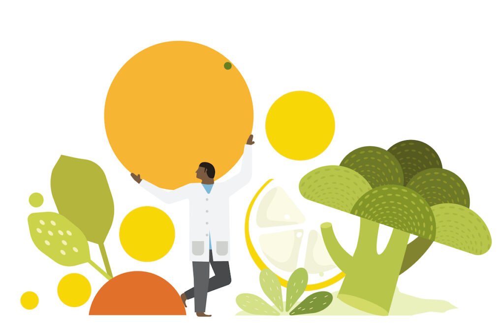 Illustration of nutritionist with vegetables