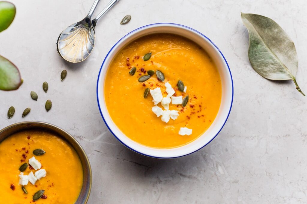 Two bowls of squash soup