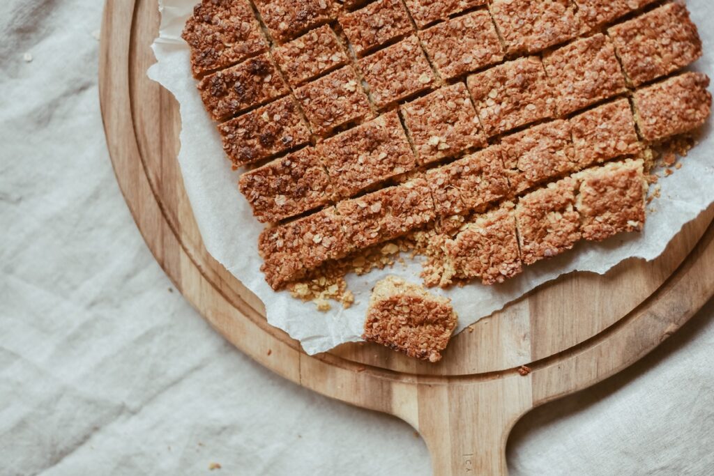 Flapjacks on a chopping board