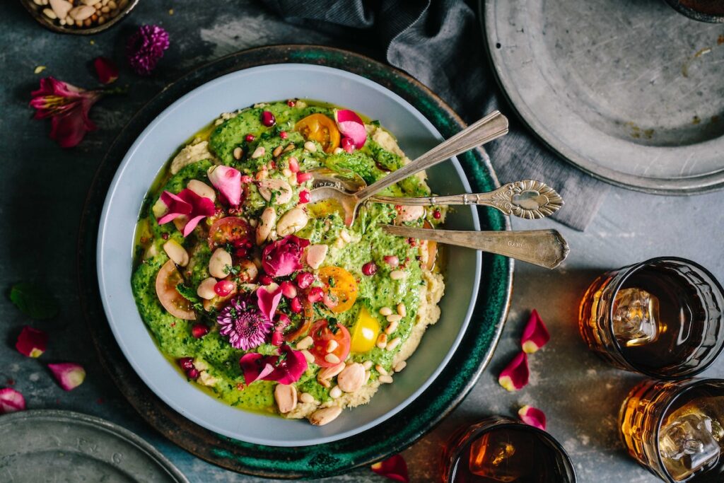 Plate of pesto and nuts