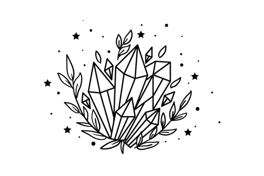 Mystical crystal and stars illustration
