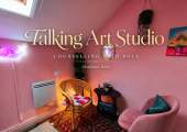 Pink counselling room based in a vibrant leafy art centre