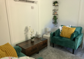 Comfortable therapy room with heating and air conditioning.