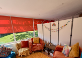 Bright and airy dedicated therapy space overlooking quiet, private garden.