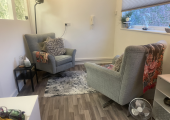 Warm and inviting Face to Face Therapy space, private and confidential.