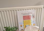 An close up image of a tissue box, a bowl of fidget tools, sweets and some therapy infographics
