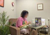 Image of Roxanne working online within her counselling office in Burslem, Stoke-on-Trent