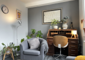 Cosy therapy room with plants and comfy chairs
