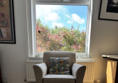 Comfortable counselling chair in peaceful surroundings.