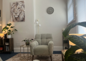 Comfortable counselling room in Hyde Gardens, Eastbourne.
