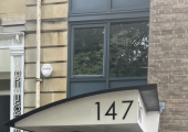 Whiteladies Rd, side entrance access through a secure door system and steps up to first floor.
