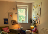 The cosy therapy room in Colne