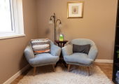 Client chairs in the counselling room.