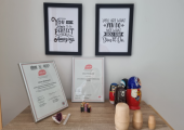 Some of the creative objects and qualification certificates available for clients to see