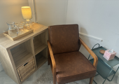 Client's chair. Comfortable with water and tissues to hand.