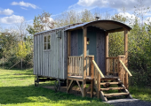 Shepherd's hut counselling room in a peaceful rural setting in Leigh, Worcestershire.
