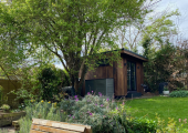 View of the therapy studio from the garden