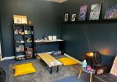 You can choose to talk or use the creative materials available.