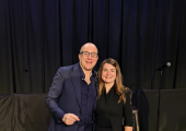 Jessica Vassallo with Paul McKenna while assisting him on his 2024 Success for Life Tour