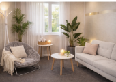 Calm hypnotherapy room in Rickmansworth for anxiety and panic sessions.