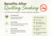 A simple timeline showing the physical and emotional benefits of becoming smoke-free, from the first 20 minutes to the years ahead.