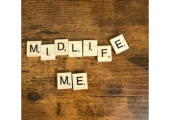 'Midlife Me' on wooden scrabble tiles