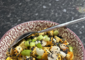 Ramen bowl - vegan ramen with tofu, spicy gochujang sauce and black sesame seeds