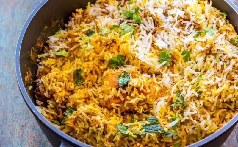 Pan of vegetable biryani