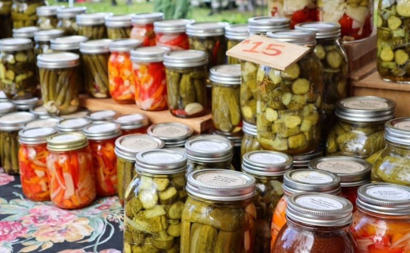 Selection of fermented foods in jars
