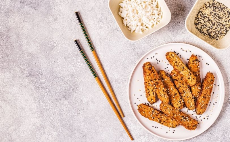 Sesame seeds on tempeh